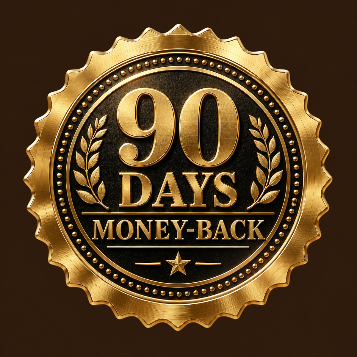 DAYYN draft only: 90-day money-back guarantee seal, not an approved customer claim